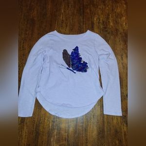 Girl's Members Mark long sleeve purple flip sequins butterfly size 7/8 shirt